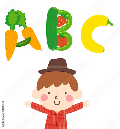 Kid Boy Farmer Illustration