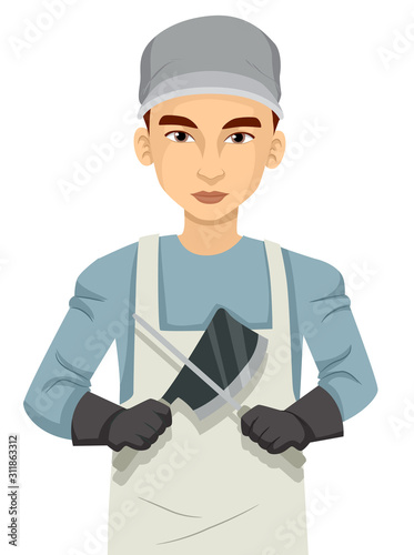 Man Butcher Work Uniform Illustration