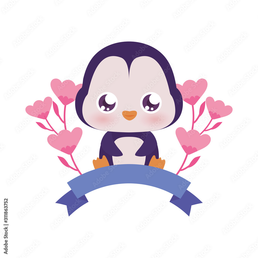 Cute penguin cartoon with flowers vector design Cute penguin cartoon with flowers vector design