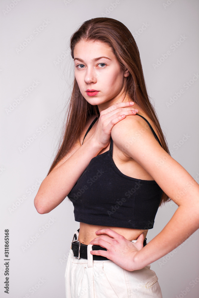 Portrait close up of young beautiful brunette model Portrait close up of young beautiful brunette model