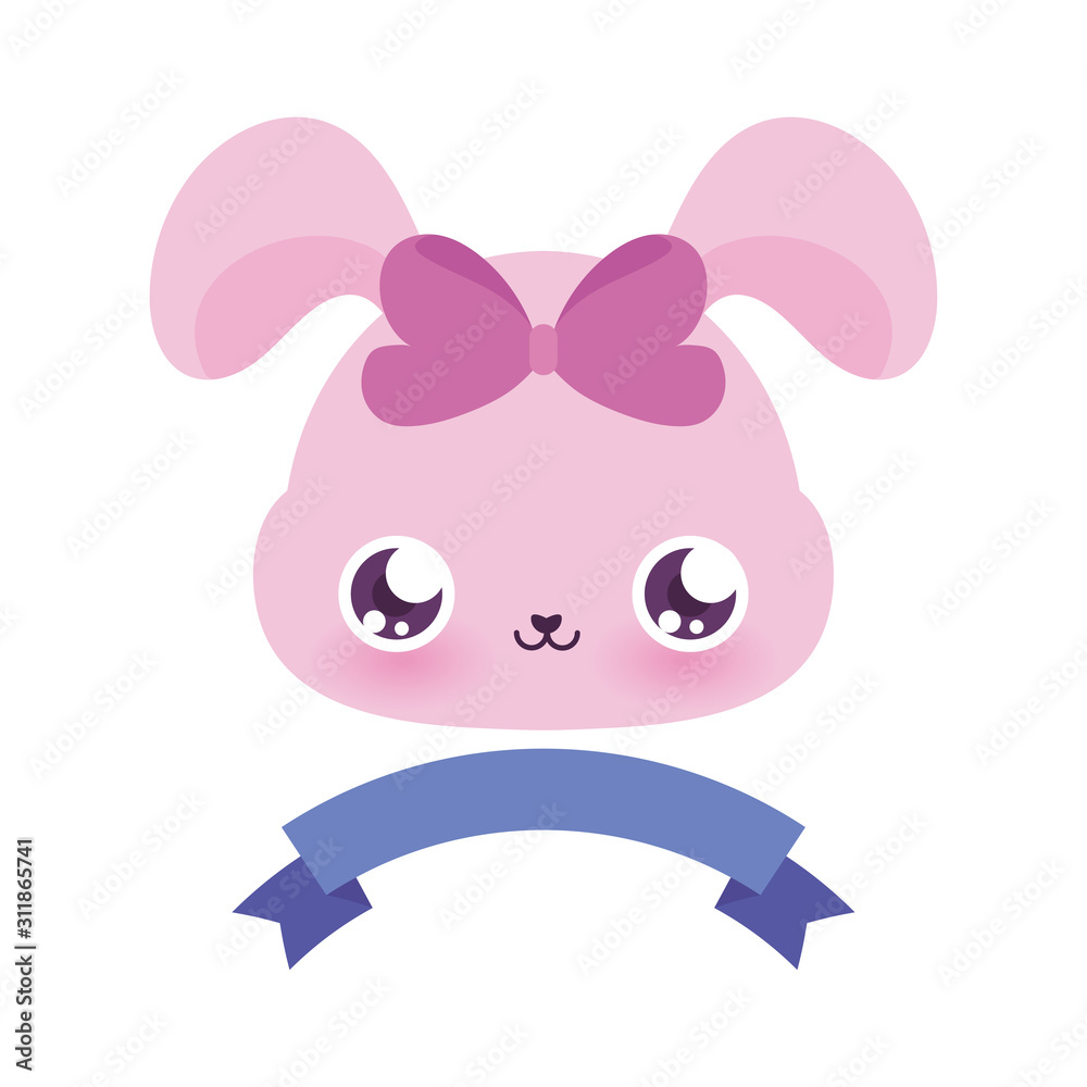 Cute rabbit cartoon with ribbon vector design Cute rabbit cartoon with ribbon vector design