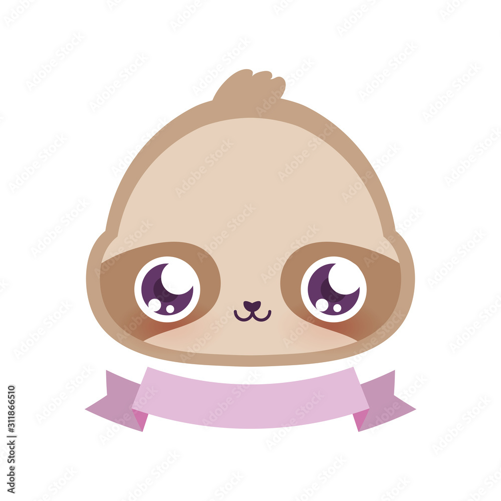 Obraz premium Cute sloth cartoon with ribbon vector design