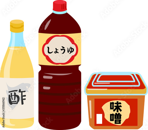 酢、醤油、味噌のイラストセット