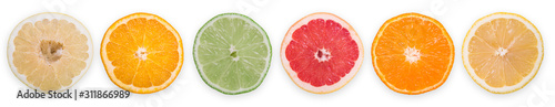 Isolated citrus slices on white background