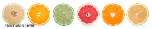 Isolated citrus slices on white background