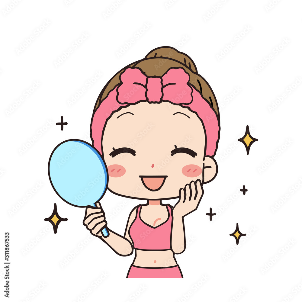 鏡を持つ女性の正面イラスト 上半身 Stock Vector Adobe Stock