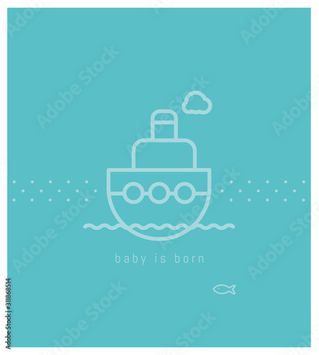 carte de naissance, bateau, bleu, pois