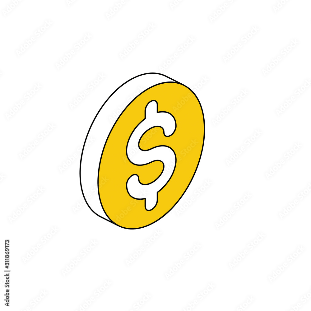 Dollar coin label. Vector line, 3d stroke isometric, color web icon, new flat style. Creative illustration design, abstract idea for infographics. Dollar coin label. Vector line, 3d stroke isometric, color web icon, new flat style. Creative illustration design, abstract idea for infographics.