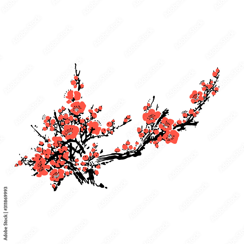Cherry blossom event template with hand drawn branch with pink cherry