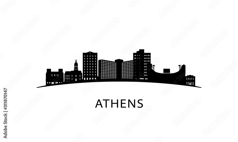 Athens, Georgia city skyline. Black cityscape isolated on white background. Vector banner.
