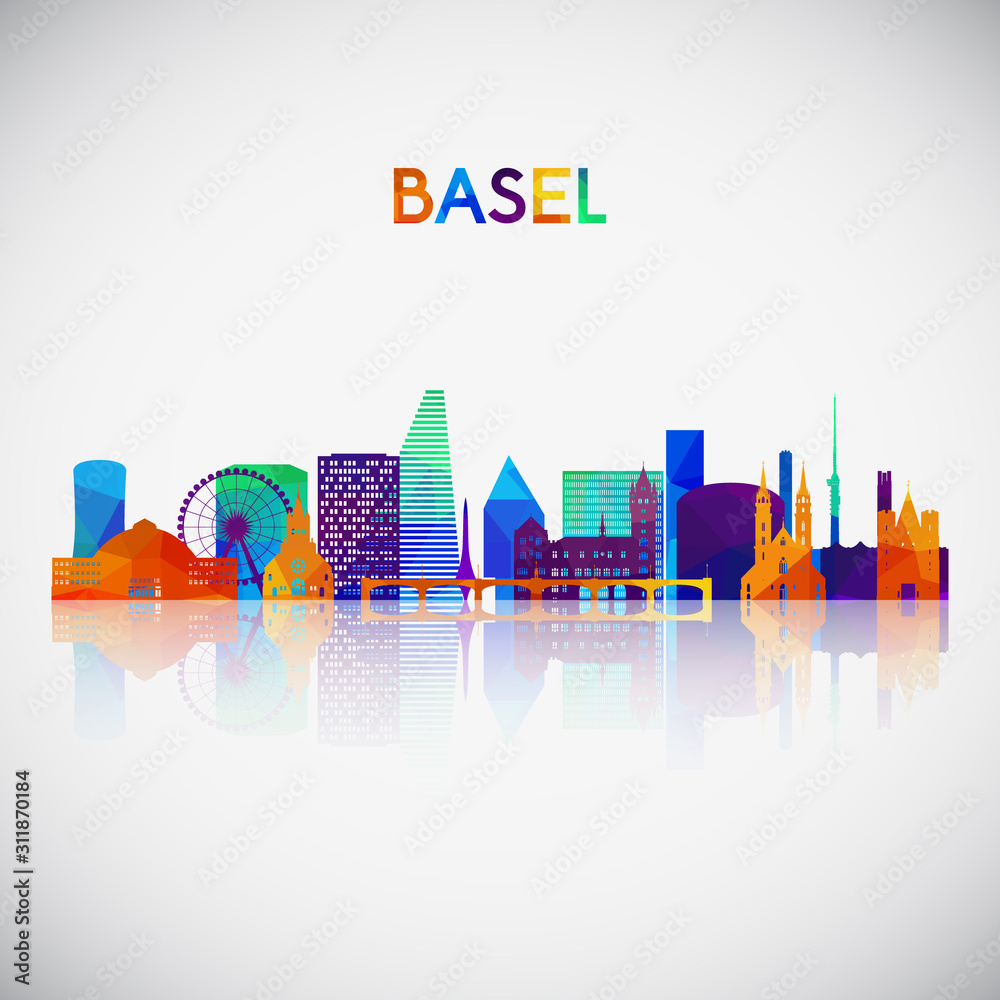 Basel skyline silhouette in colorful geometric style. Symbol for your design. Vector illustration.
