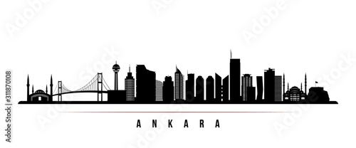 Ankara skyline horizontal banner. Black and white silhouette of Ankara, Turkey. Vector template for your design.