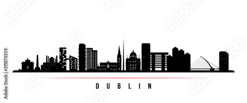 Dublin skyline horizontal banner. Black and white silhouette of Dublin, Ireland. Vector template for your design.
