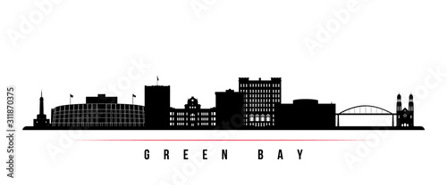 Green Bay skyline horizontal banner. Black and white silhouette of Green Bay  Wisconsin. Vector template for your design.