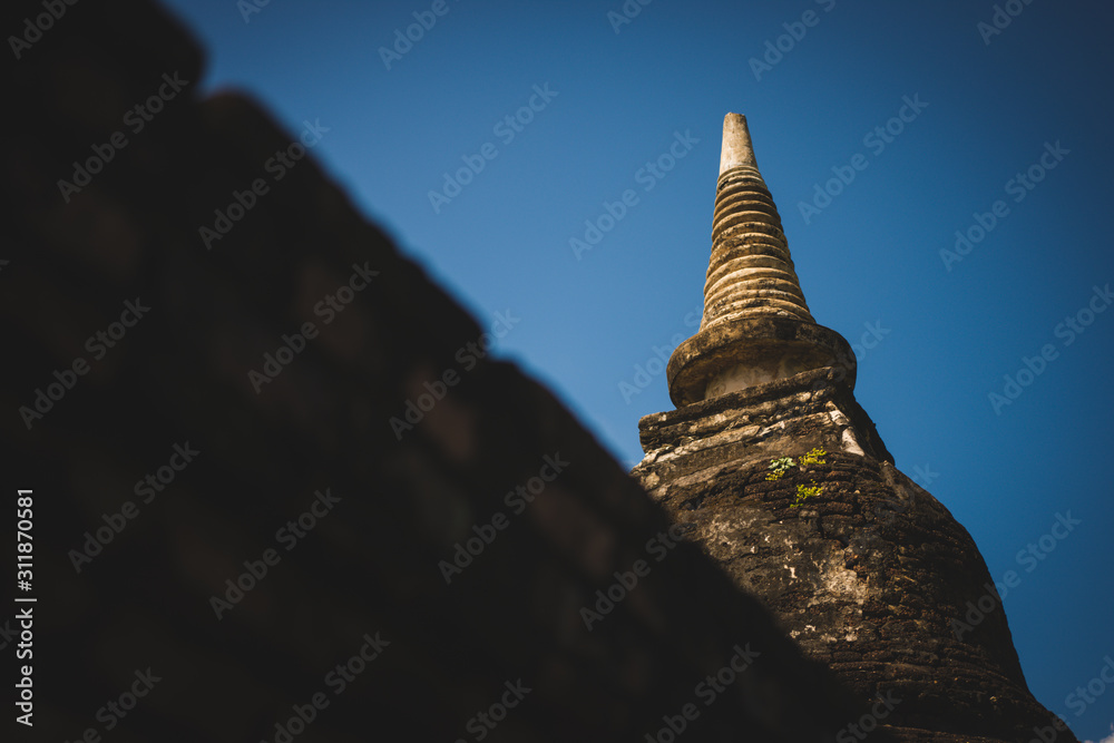 Pagoda in Sukhothai historical park, world heritage site in Thailand.