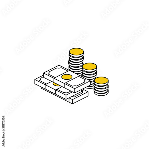 Money coins. Vector line, 3d stroke isometric, color web icon, new flat style. Creative illustration design, abstract idea for infographics.