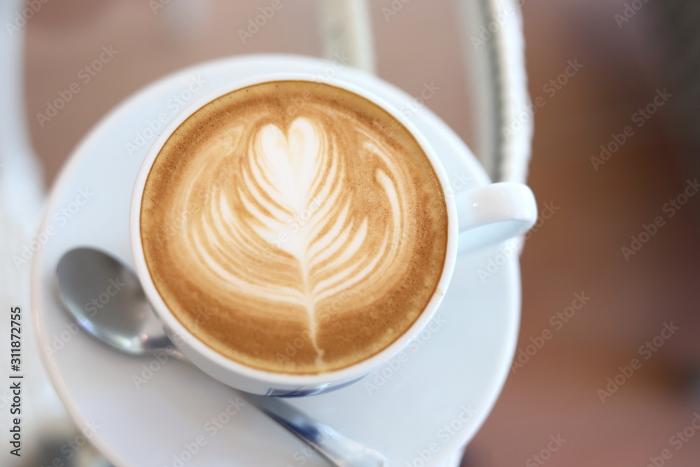 hot latte coffee drink put on table in the morning day