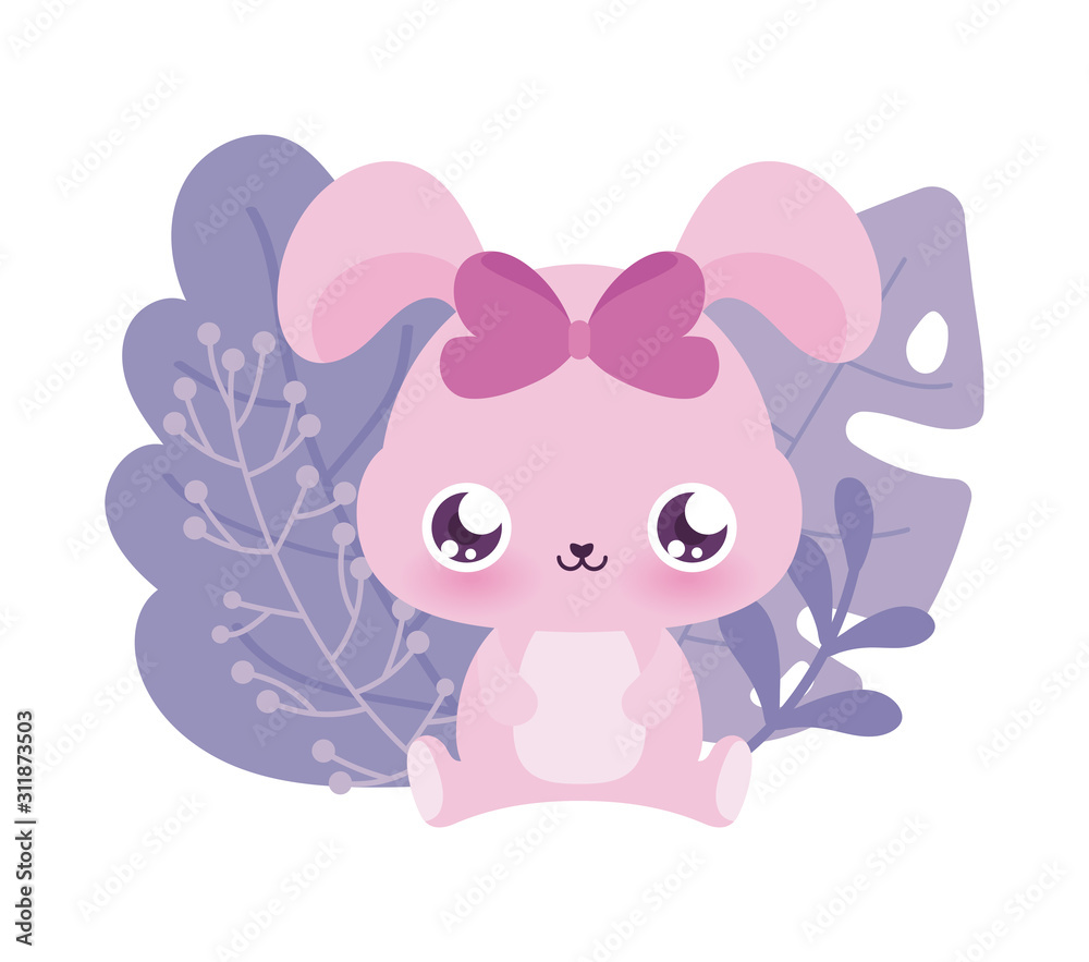Cute rabbit cartoon with leaves vector design Cute rabbit cartoon with leaves vector design
