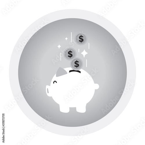 Piggy savings with coins money. Black and white icon