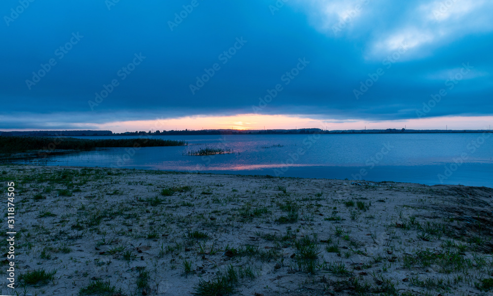 evening light on the lake, twilight hour