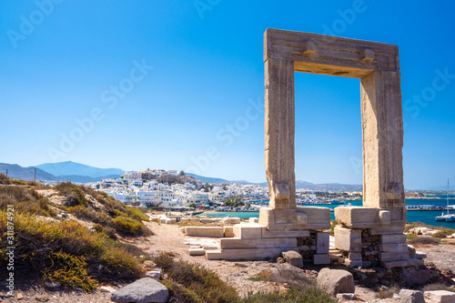 Portara - ruins of ancient temple of Delian Apollo on Naxos island, Cyclades, Greece