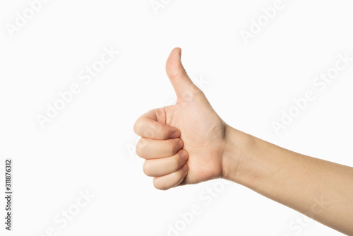 like gesture on white background. thumb up