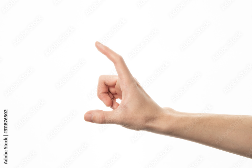 Human hand in measure gesture isolate on white background Human hand in measure gesture isolate on white background