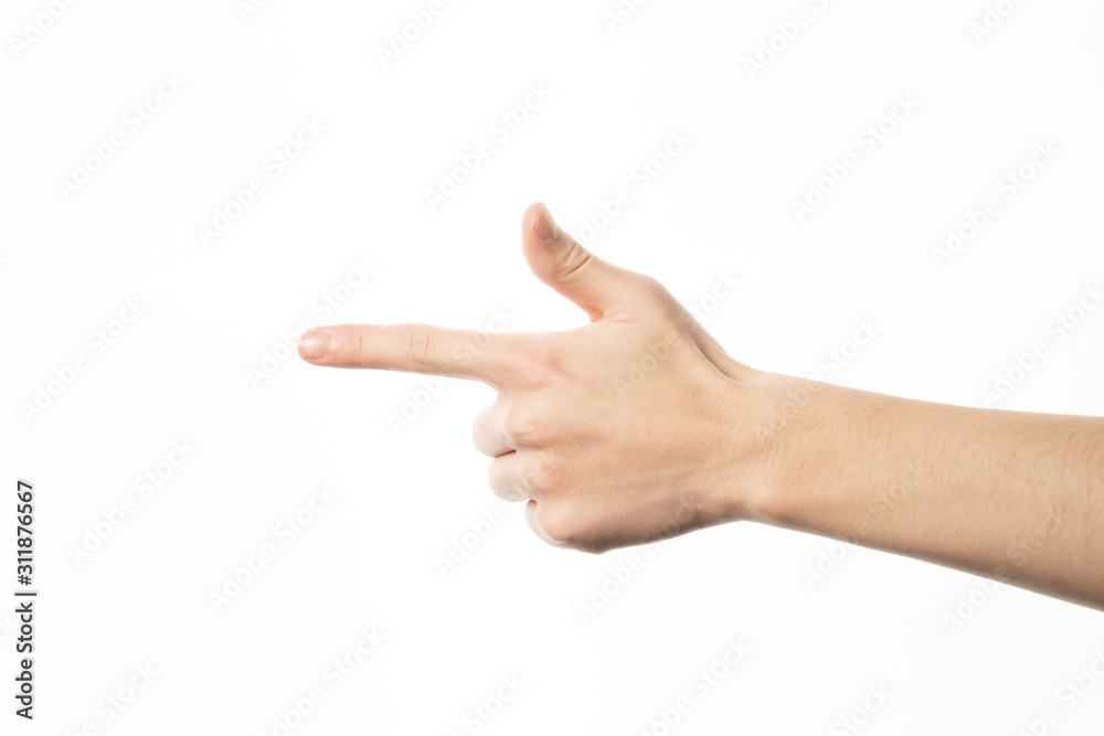 Human hand in shooting gesture isolate on white background Human hand in shooting gesture isolate on white background