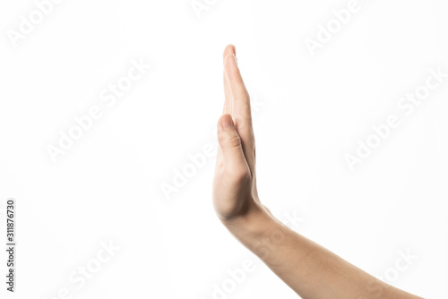 Human hand in stop gesture isolate on white background