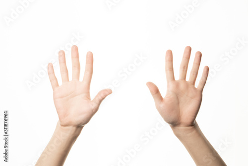 two human hand opening gesture