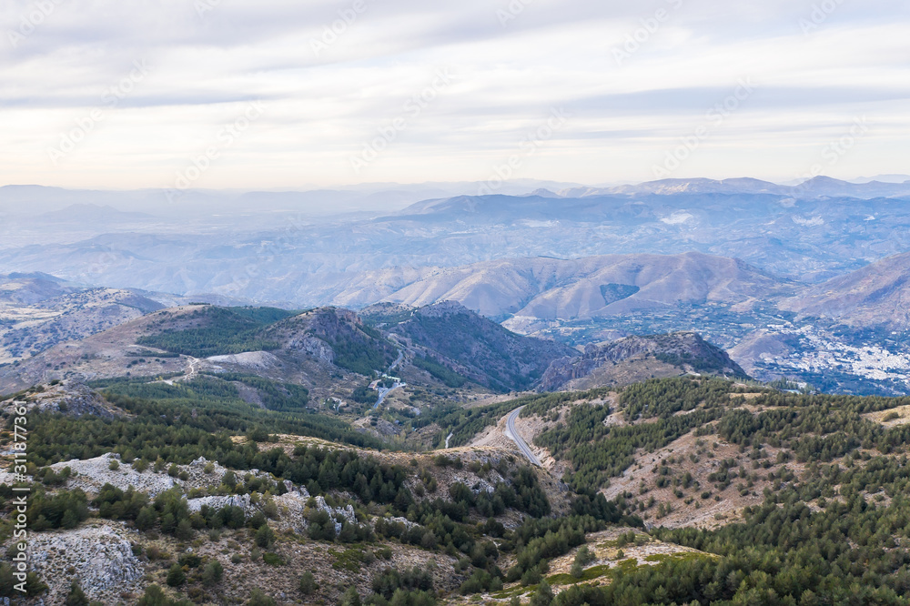 aerial view of a mountain road near Sierra Nevada (Granada) Spain