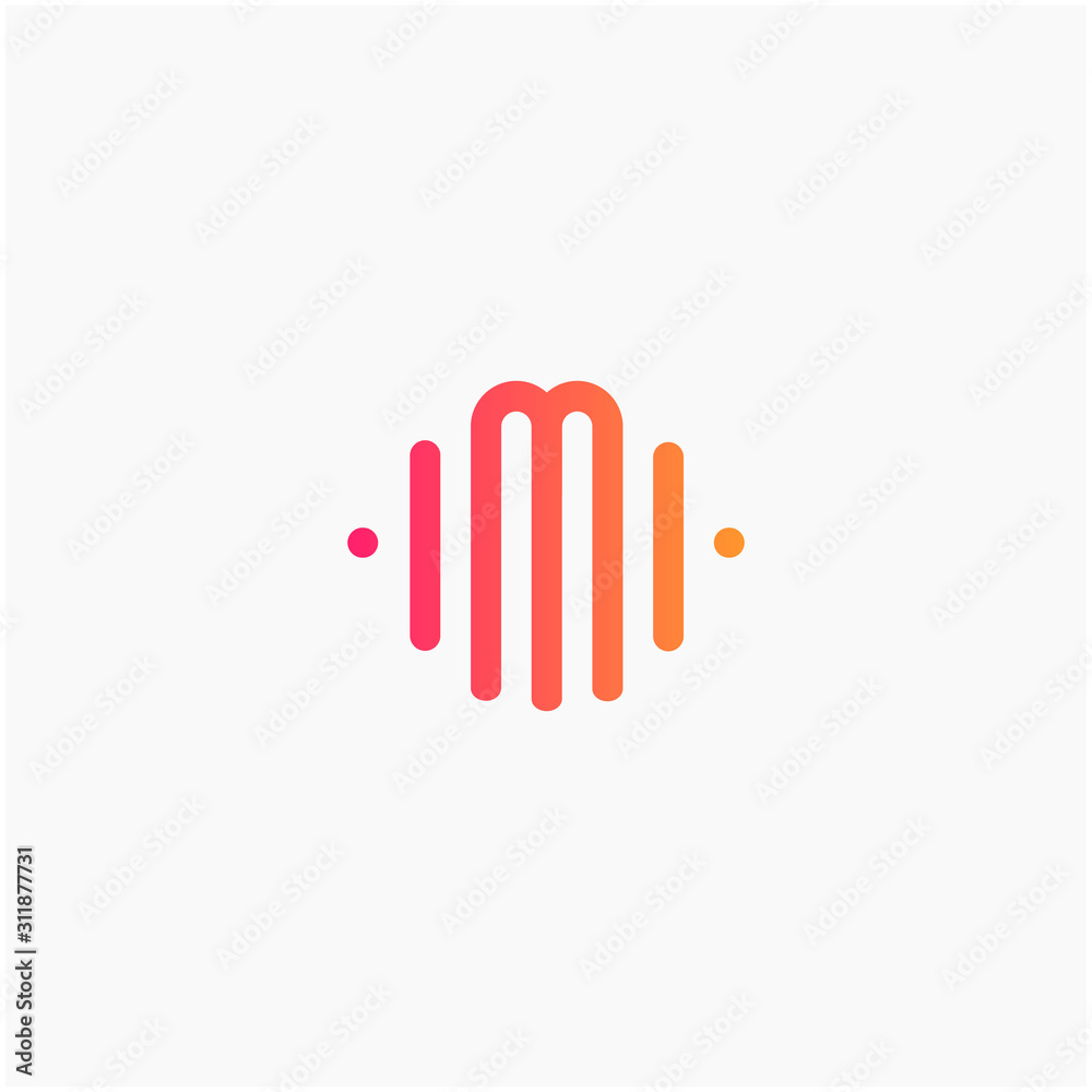 letter M with Pulse music player element. led lighting concept. technology and digital. minimalist sound music equalizer, Bass, DJ icon, nightclub, disco. logotype Unique and simple element - vector letter M with Pulse music player element. led lighting concept. technology and digital. minimalist sound music equalizer, Bass, DJ icon, nightclub, disco. logotype Unique and simple element - vector