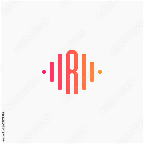 letter R with Pulse music player element. led lighting concept. technology and digital. minimalist sound music equalizer, Bass, DJ icon, nightclub, disco. logotype Unique and simple element - vector