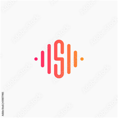 letter S with Pulse music player element. led lighting concept. technology and digital. minimalist sound music equalizer, Bass, DJ icon, nightclub, disco. logotype Unique and simple element - vector