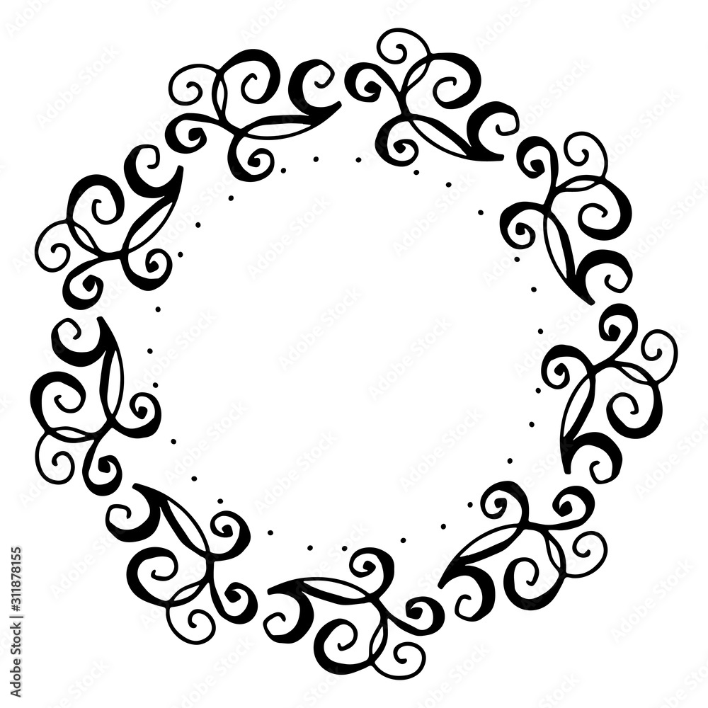 black and white vector frame in rustic style. wreath of branches black and white vector frame in rustic style. wreath of branches