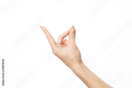 Human hand in snapping finger gesture isolate on white background © xxxstudio