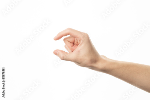 Human hand in measure gesture isolate on white background