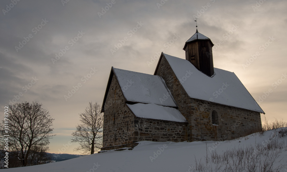 old church in winter