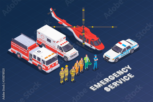 Emergency Services Isometric Composition
