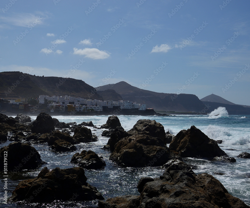 Large rocks at low tide, coast of Moya, north of Gran Canaria, Spain