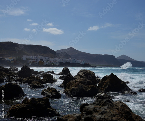 Large rocks at low tide, coast of Moya, north of Gran Canaria, Spain