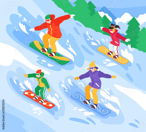 Snowboarding Isometric Composition 