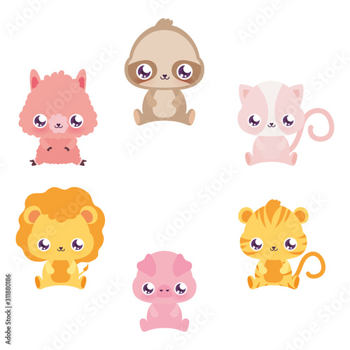 Cute kawaii animals cartoons vector design