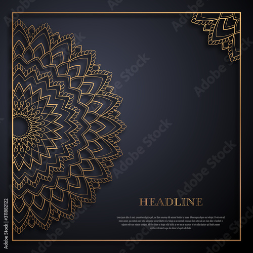 Gold and black greeting card template in retro style. Great design for any purposes: invitation, flyer, menu, brochure or leaflet