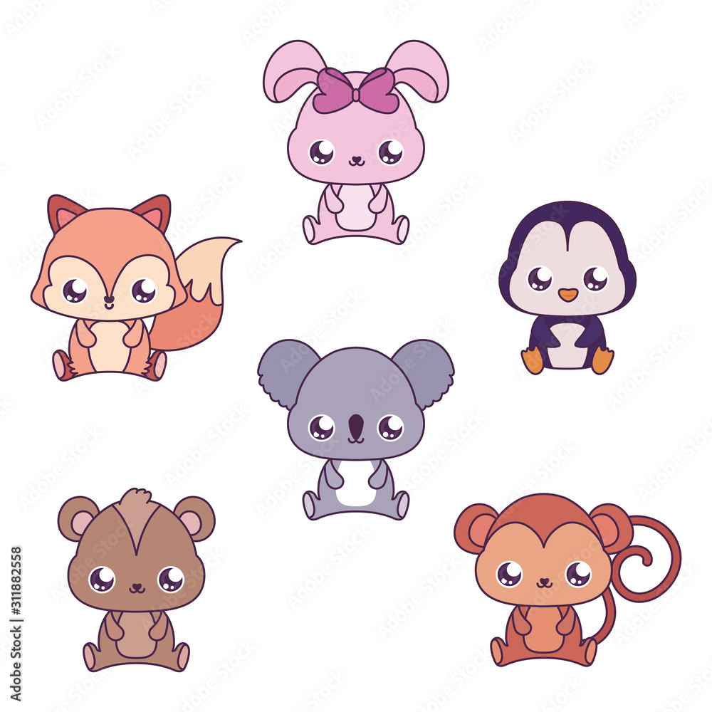 Kawaii animals cartoons vector design