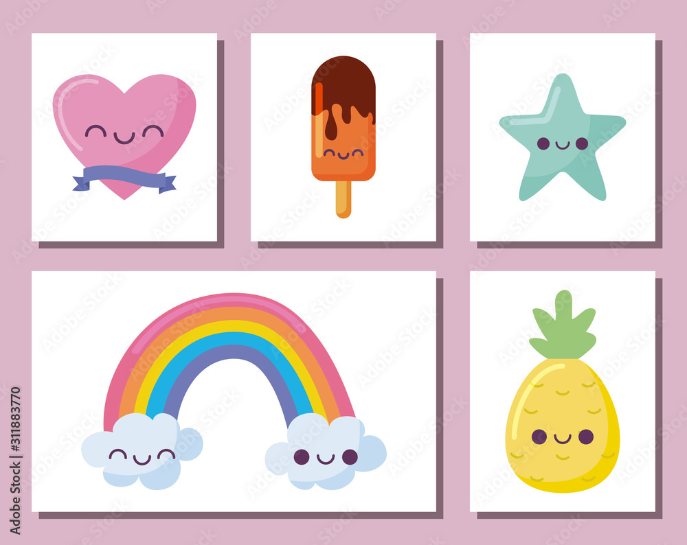 Kawaii icon set cartoons vector design