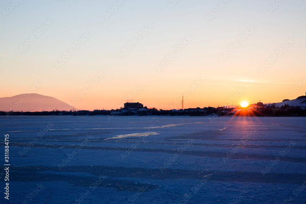 Lake Sevan covered with ice Lake Sevan covered with ice