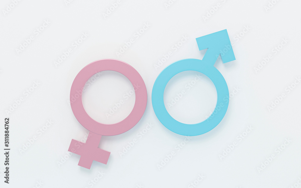 Gender symbols. Abstract Male and Female 3d sign icon, Man and Woman blue & pink pastel icon on white background for graphic and web design & minimal love idea or creative concept. 3d illustration Gender symbols. Abstract Male and Female 3d sign icon, Man and Woman blue & pink pastel icon on white background for graphic and web design & minimal love idea or creative concept. 3d illustration