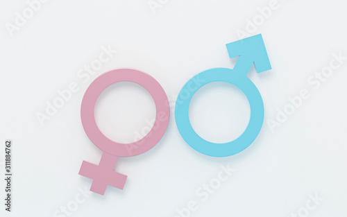 Gender symbols. Abstract Male and Female 3d sign icon, Man and Woman blue & pink pastel icon on white background for graphic and web design & minimal love idea or creative concept. 3d illustration