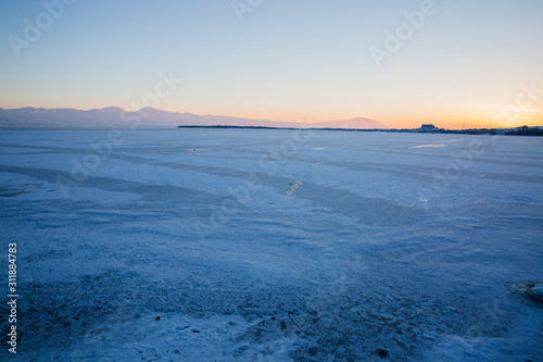 Lake Sevan covered with ice